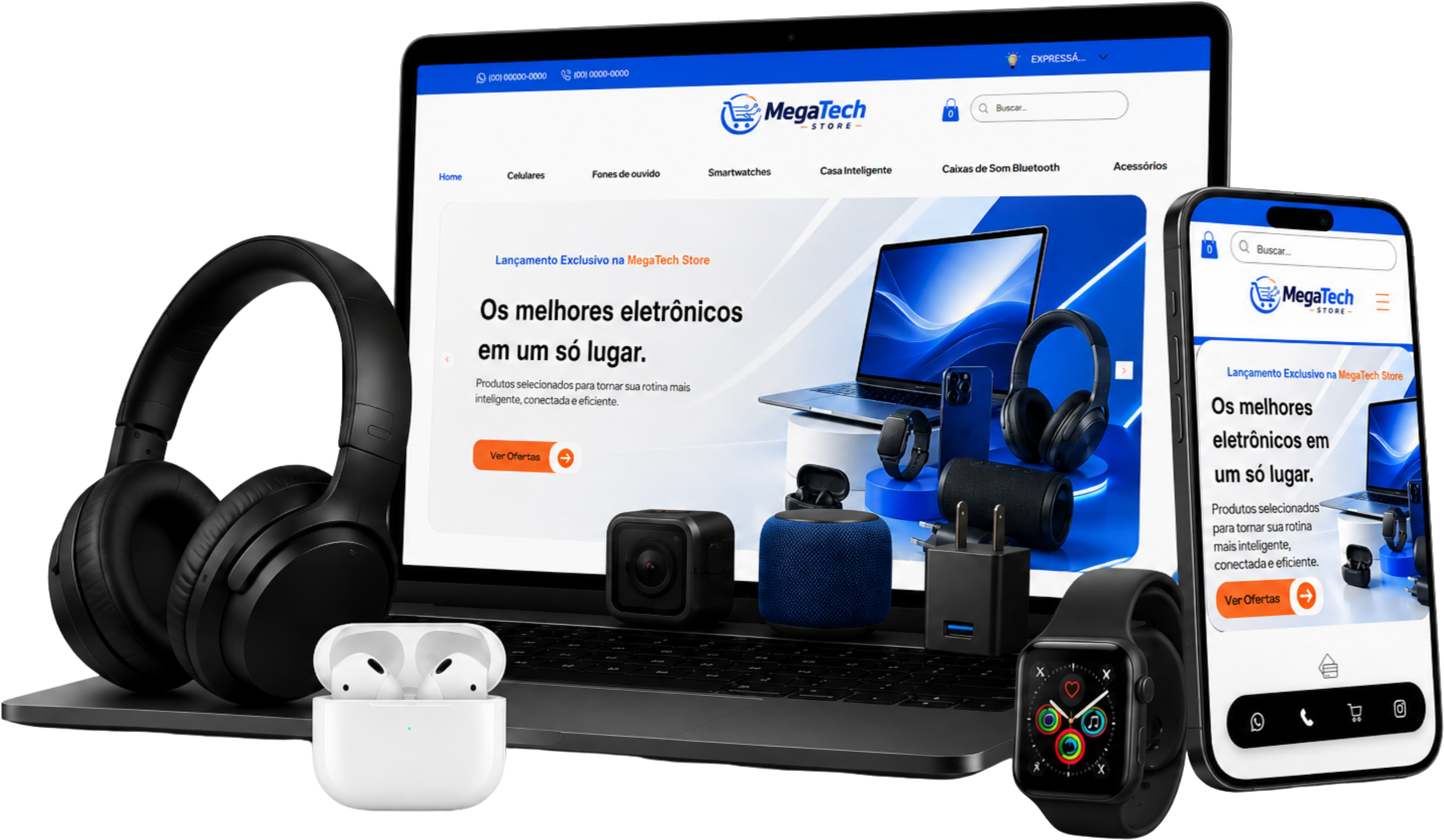 Demonstração de loja virtual em notebook e celular